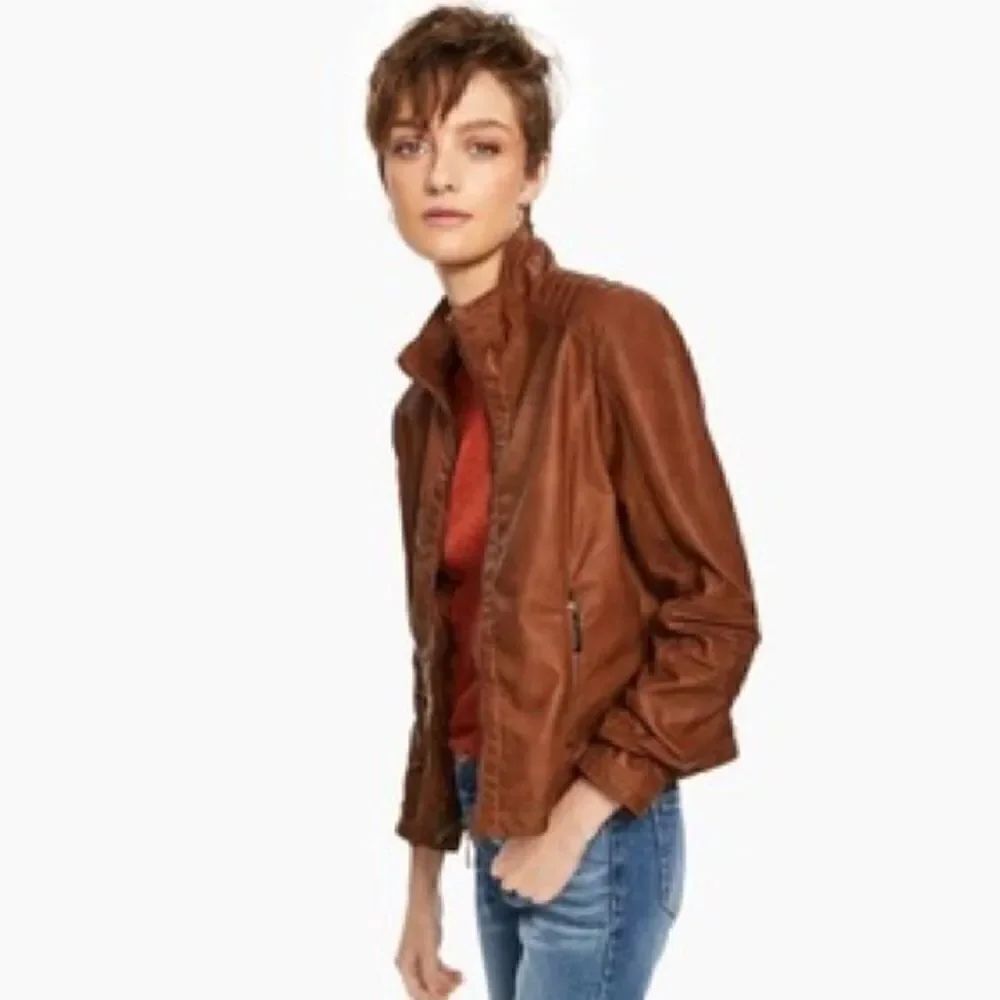 Jou Jou Juniors Faux-Leather Jacket Tobacco Brown Small New